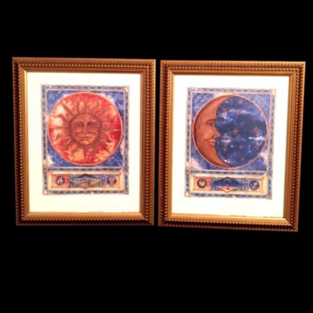 2 vintage Lithograph "The Sun" and "The Moon"